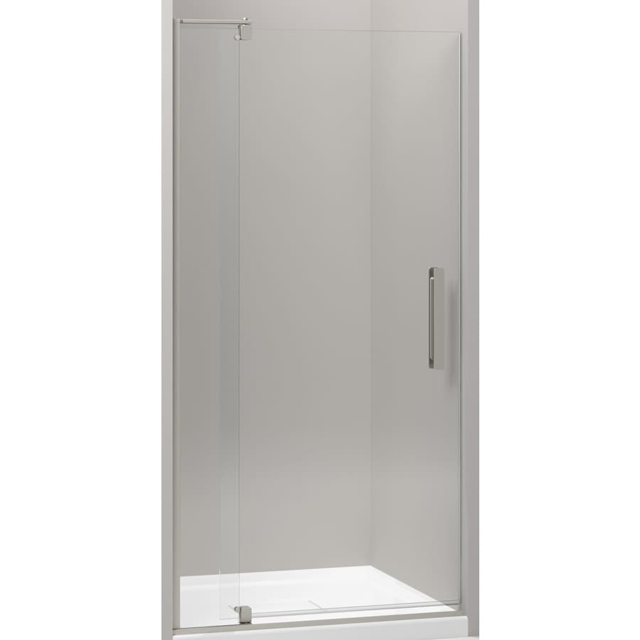 KOHLER Revel 74-in H x 31.125-in to 36-in W Frameless Pivot Anodized Brushed Nickel Shower Door