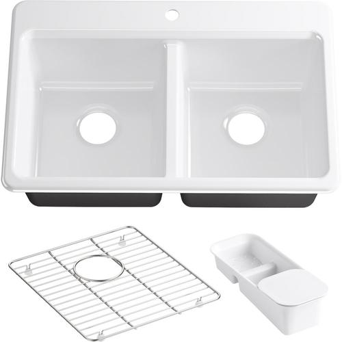 KOHLER Riverby 33in x 22in White Double Equal Bowl Undermount 1Hole