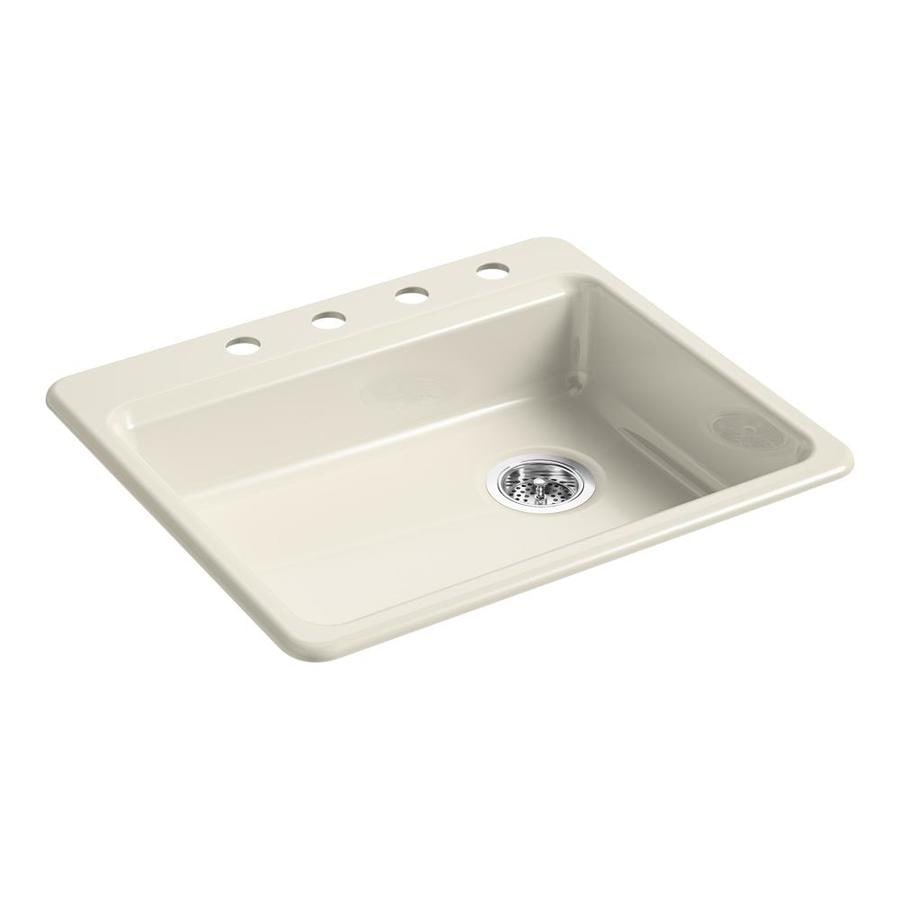 KOHLER Riverby 25 In X 22 In Almond Single Basin Drop In 4 Hole   885612494979 