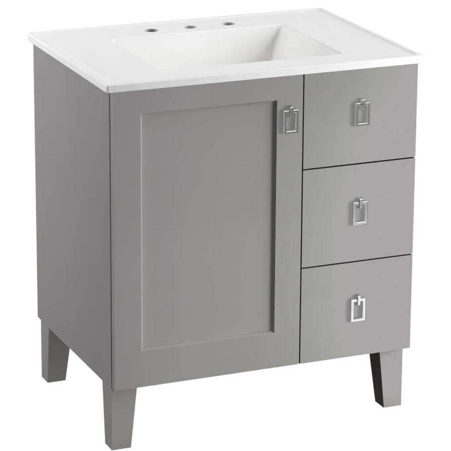 KOHLER Poplin 31in Mohair Grey Single Sink Bathroom Vanity with White