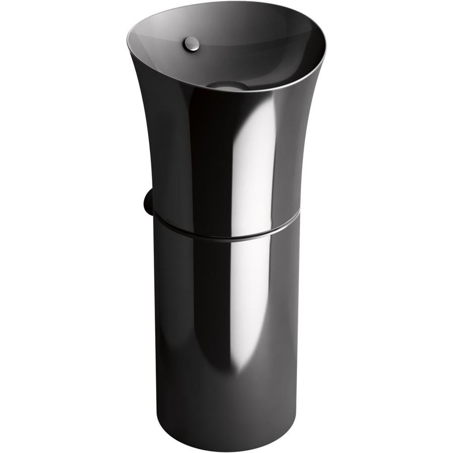 KOHLER Veil 36.0625in H Black Fire clay Pedestal Sink Drain Included