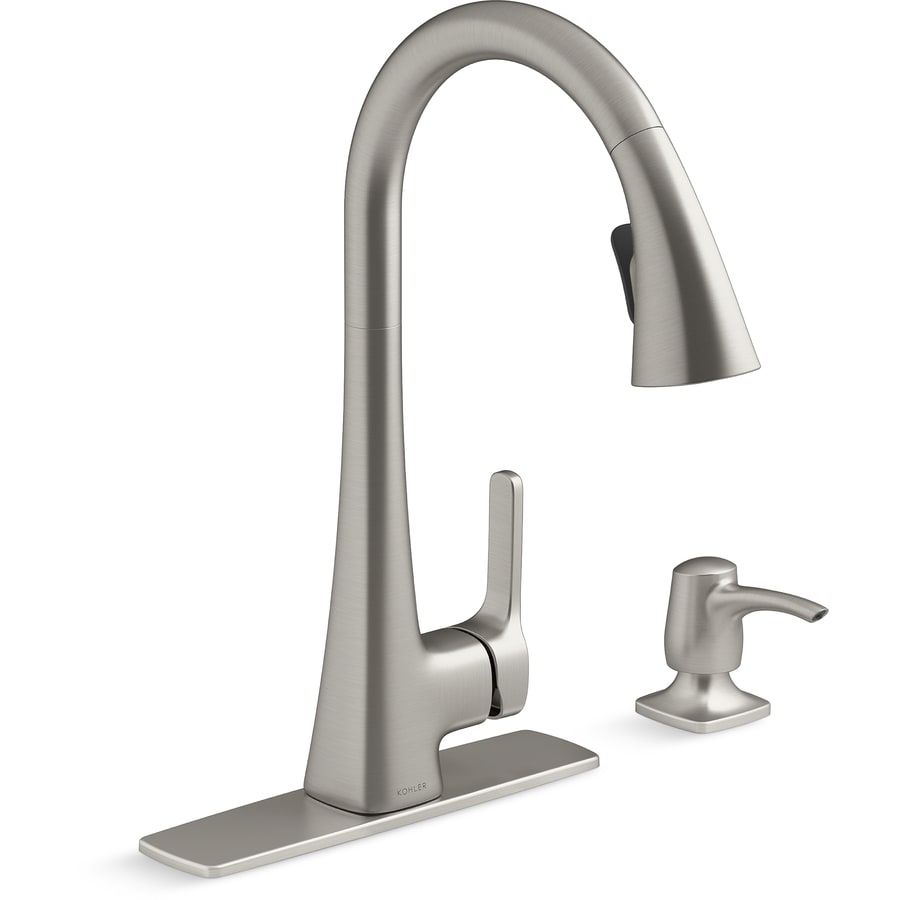 Photo 1 of KOHLER Maxton Vibrant Stainless 1-Handle Deck Mount Pull-Down Handle/Lever Commercial/Residential Kitchen Faucet (Deck Plate Included)