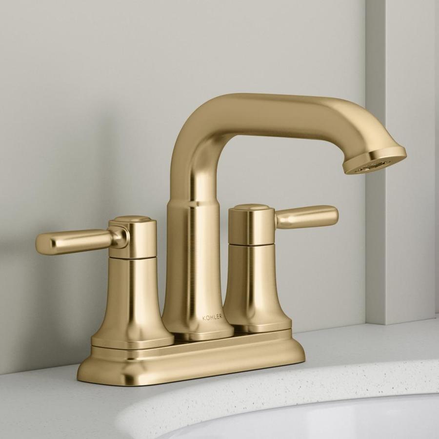 KOHLER Ealing Moderne Brushed Brass 2-Handle 4-in Centerset Bathroom ...