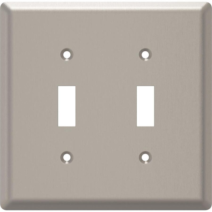 Style Selections Simple Square 2Gang Satin Nickel Double Toggle