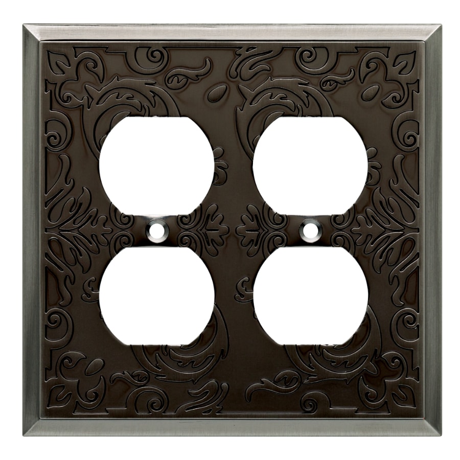 allen + roth Fairhope 2Gang Brushed Pewter Standard Duplex Receptacle Metal Wall Plate at