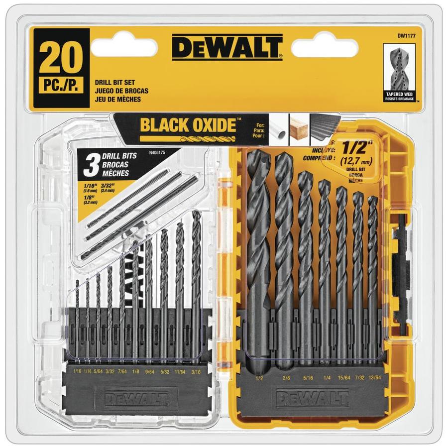 DEWALT 20-Piece Assorted Black and Gold Coated HSS Twist Drill Bit Set ...