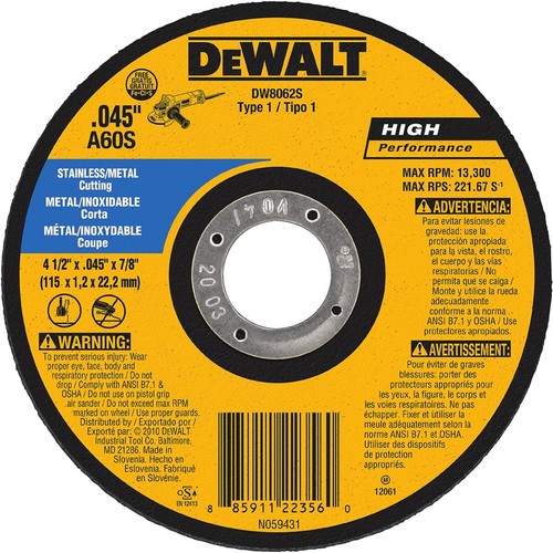DEWALT Aluminum Oxide 4.5in Cutoff Wheel at