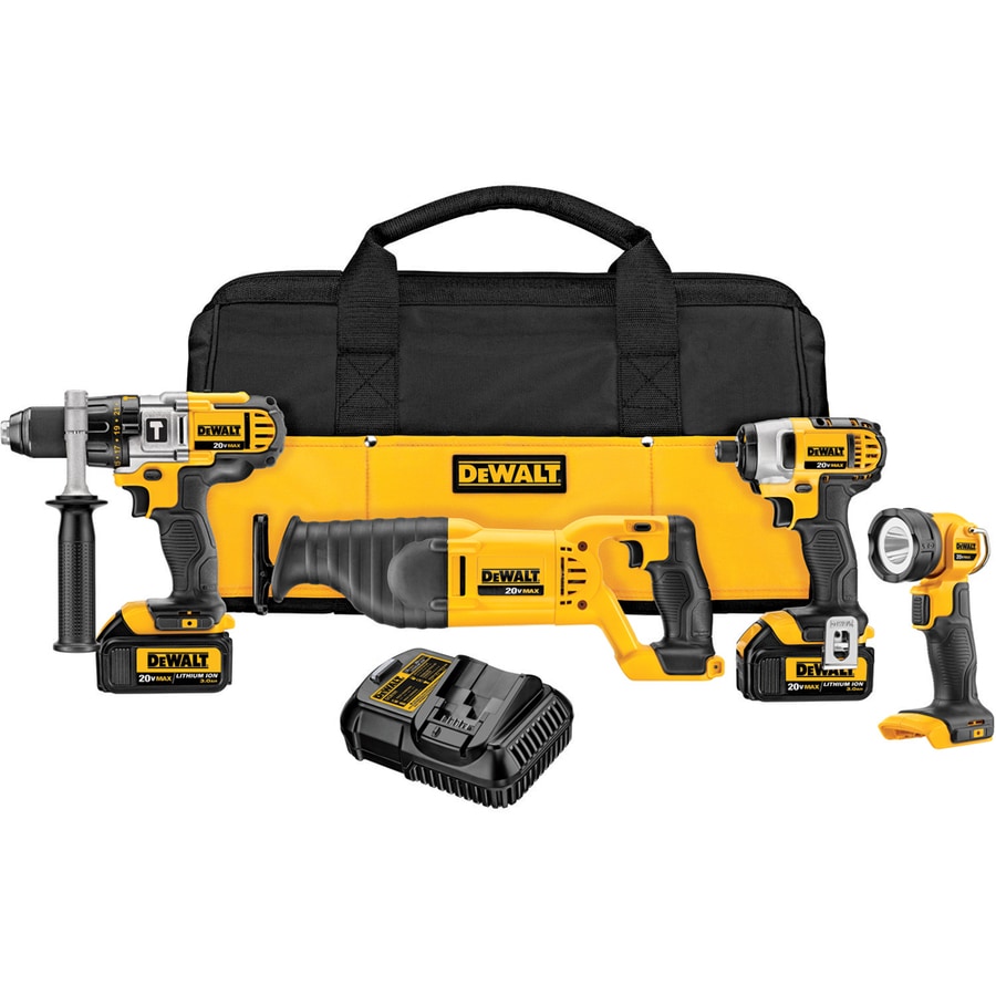 DEWALT 4-Tool 20-Volt Max Power Tool Combo Kit with Soft Case (Charger ...