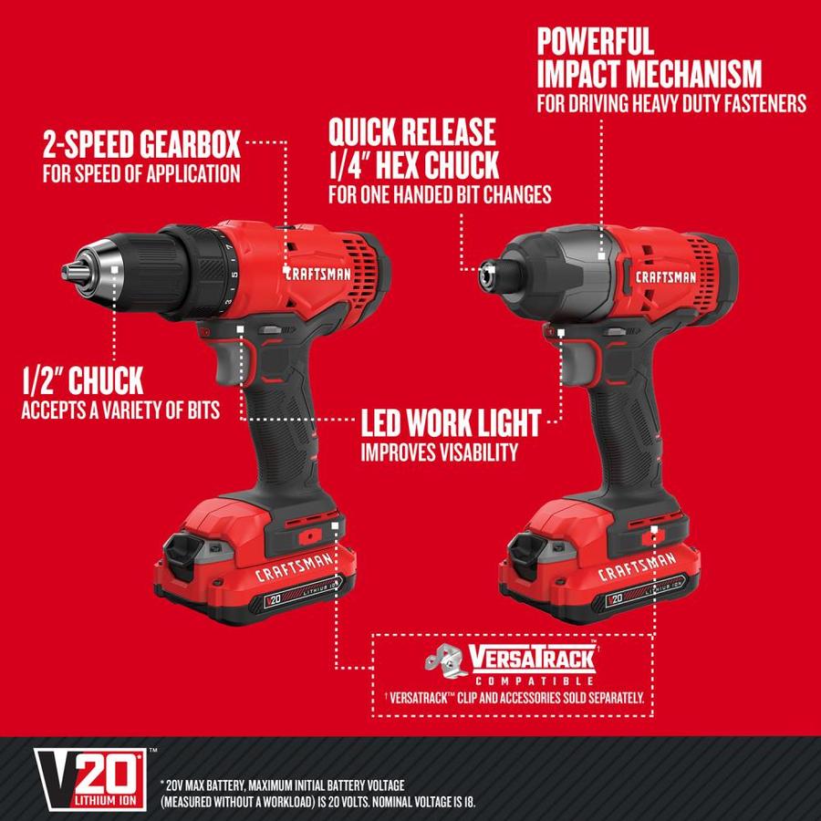 CRAFTSMAN V20 4-Tool 20-Volt Max Power Tool Combo Kit with Hard Case ...