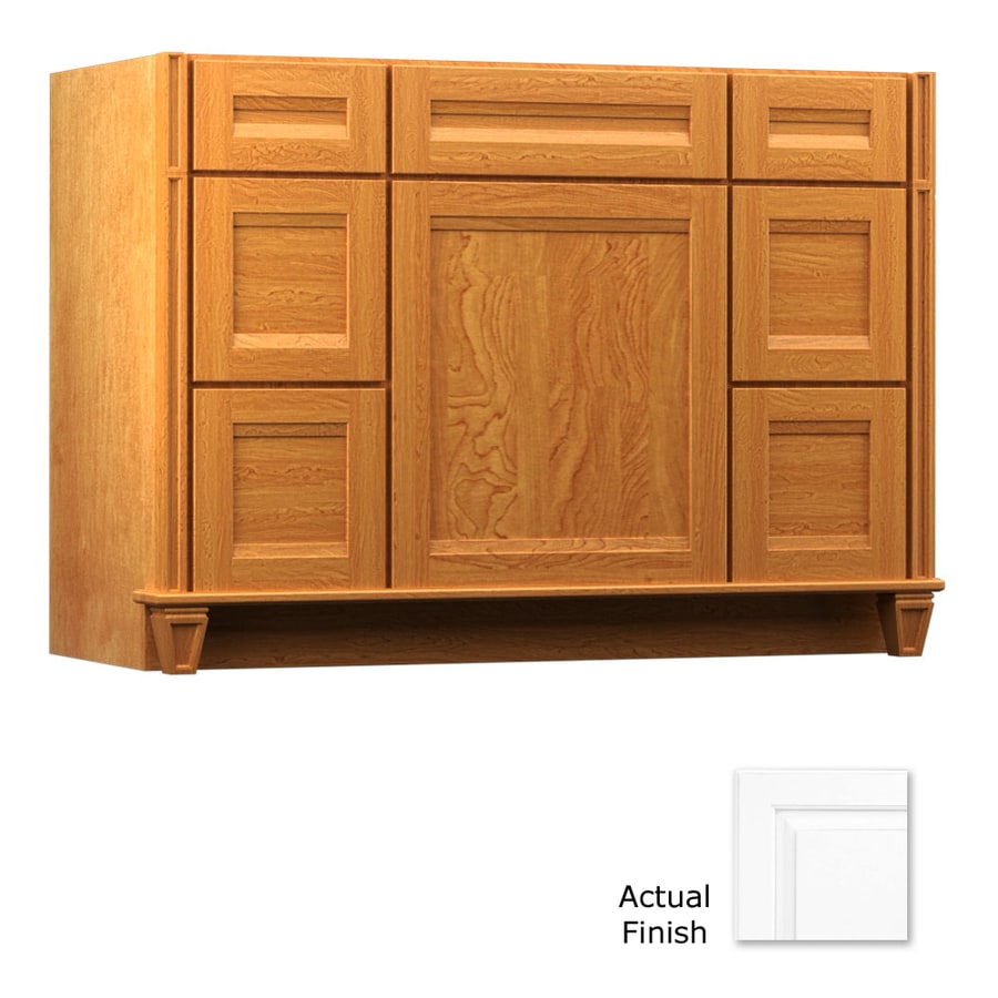 KraftMaid 48in Dove White Bathroom Vanity in the Bathroom