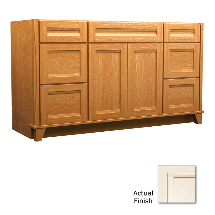 KraftMaid 60in Canvas with Cocoa Glaze Bathroom Vanity in the
