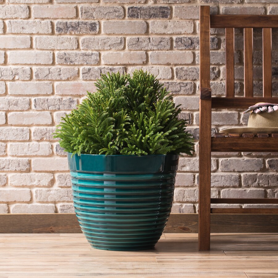 allen + roth 13.91-in W X 11.93-in H Teal Resin Planter in the Pots ...