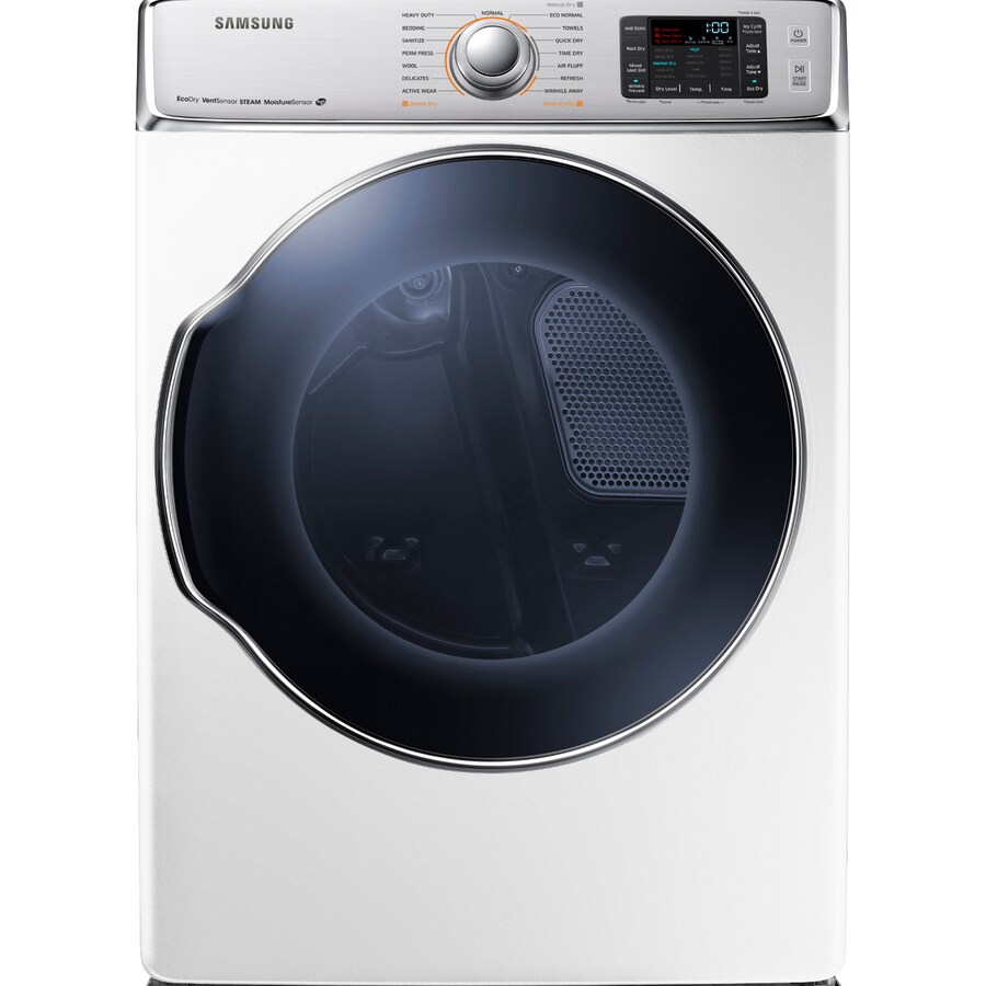 Samsung 9 5 Cu Ft Stackable Electric Dryer With Steam Cycles White In The Electric Dryers Department At Lowes Com