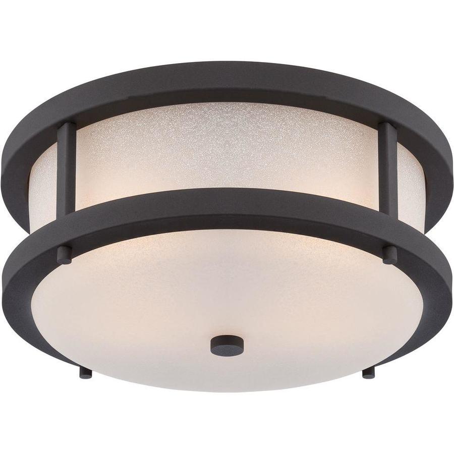 13.75in W Textured Black and Antique White Outdoor Flush Mount Light