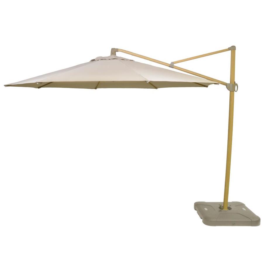 Plantation Patterns 11 Ft Round Linen With Light Wood Steel Frame Crank Offset Patio Umbrella And Base In The Patio Umbrellas Department At Lowes Com