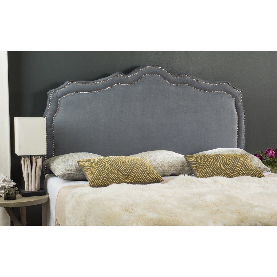 Safavieh Skyler Gray Queen Velvet Upholstered Headboard in the