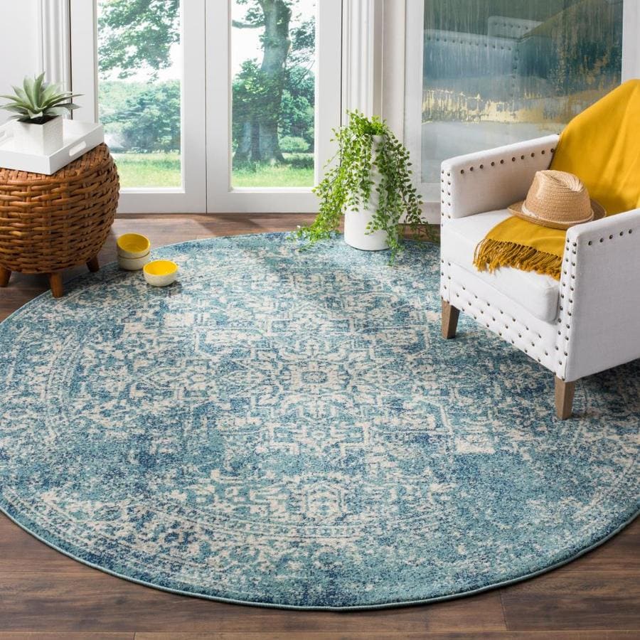 Safavieh Evoke Isla Blue/Ivory Round Indoor Vintage Area Rug (Common: 7 ...