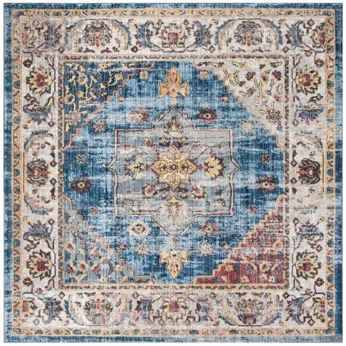 Safavieh Bristol Heriz 7 x 7 Blue/Ivory Square Geometric Vintage Area