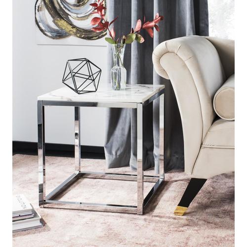 Safavieh Bethany White Marble/Chrome Wood End Table in the
