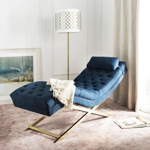 Safavieh Monroe Modern Navy/Gold Velvet Chaise Lounge in the Chaise