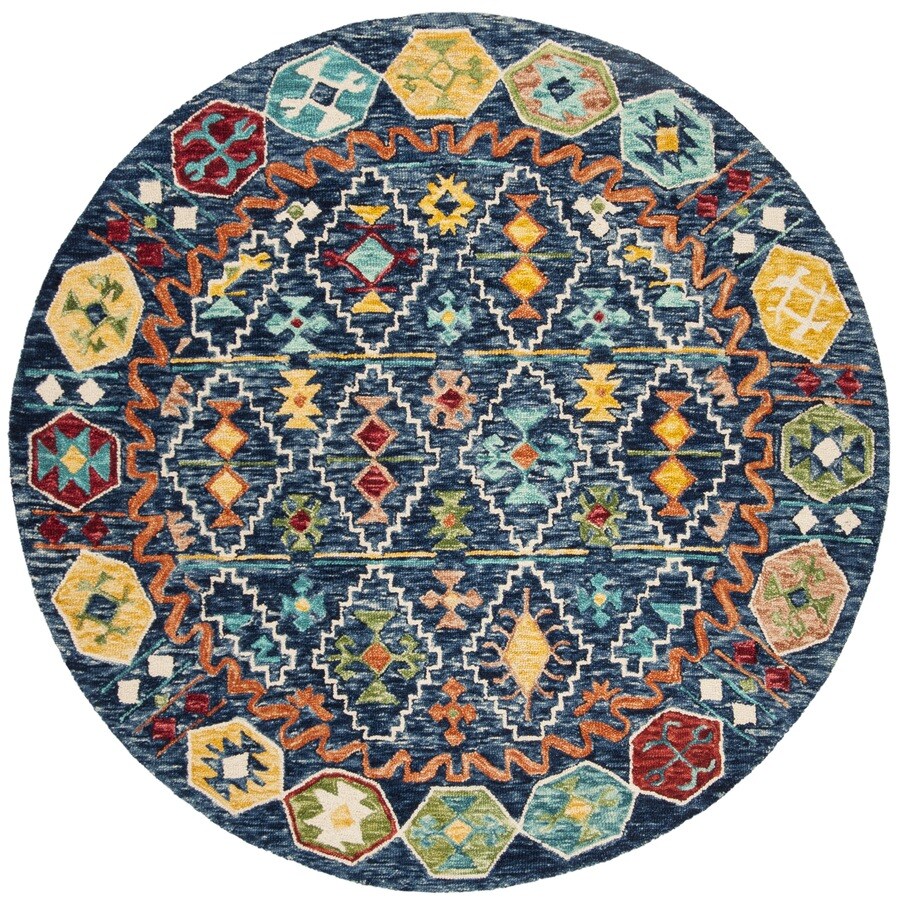 Safavieh Aspen Navy/Gold Round Indoor Handcrafted Lodge Area Rug