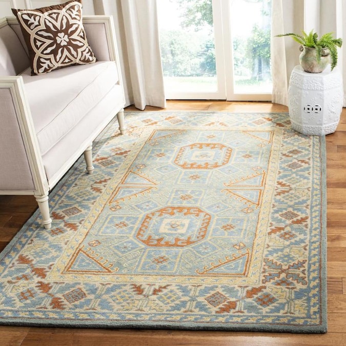 Safavieh Heritage Loni 5 x 8 Blue/Beige Floral/Botanical Oriental Handcrafted Area Rug in the