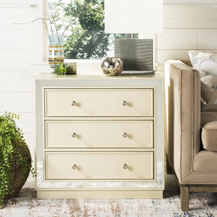 Safavieh Silas Antique Beige Nickel Mirror Acacia 3 Drawer Safavieh Silas Antique Beige Nickel Mirror Acacia 3 Drawer