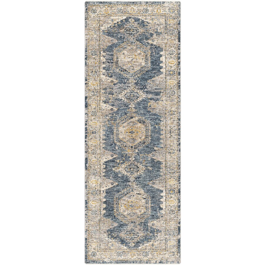 allen + roth Sienna 2 x 8 Blue Indoor Medallion Oriental Runner in the