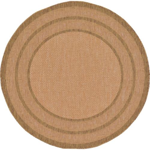 Unique Loom Multi Border Outdoor 6 x 6 Light Brown/Brown Round Indoor