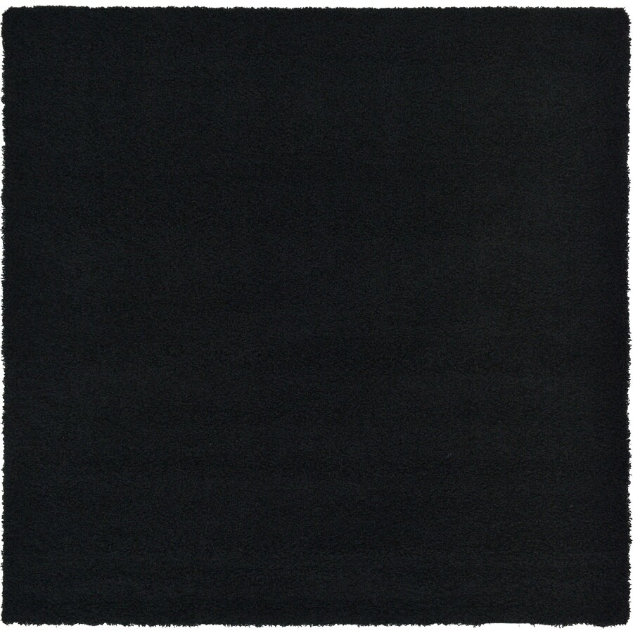 Unique Loom Solid Shag 8 x 8 Black Square Indoor Solid Area Rug in the