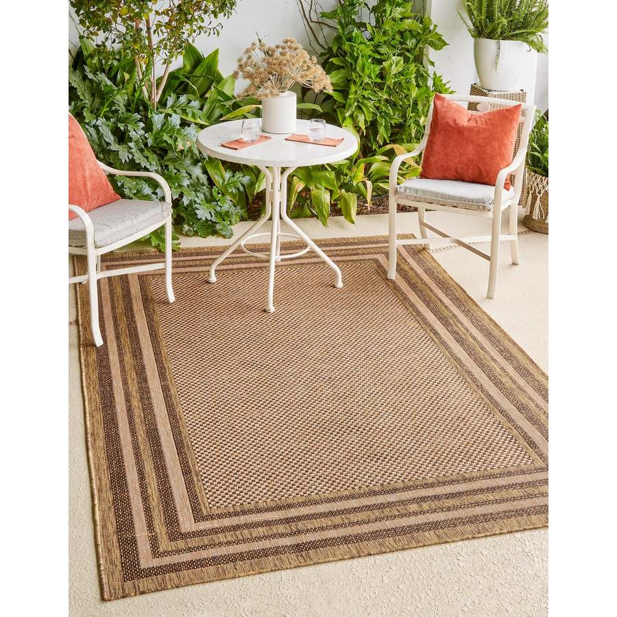 Unique Loom Multi Border Outdoor Brown/Light Brown Rectangular Indoor