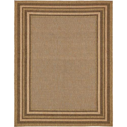 Unique Loom Multi Border Outdoor 9 x 12 Brown/Light Brown Indoor/Outdoor Geometric Industrial