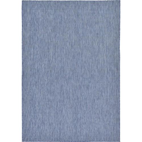 Unique Loom Solid Outdoor 7 x 10 Navy Blue/Light Blue Indoor/Outdoor