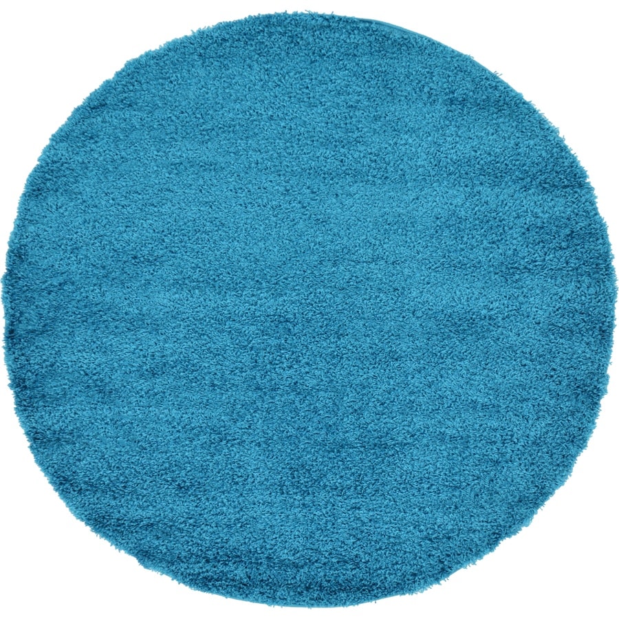 Unique Loom Solid Shag Turquoise Round Indoor Area Rug 6 x 6