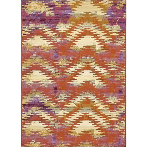 Unique Loom Aztec Outdoor 4 x 6 Red Indoor/Outdoor Abstract