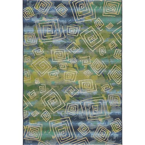 Unique Loom Vortex Outdoor Navy Blue/Green Rectangular Indoor/Outdoor Machine-Made Bohemian/Eclectic Area Rug (Common: 5 x 8;... 