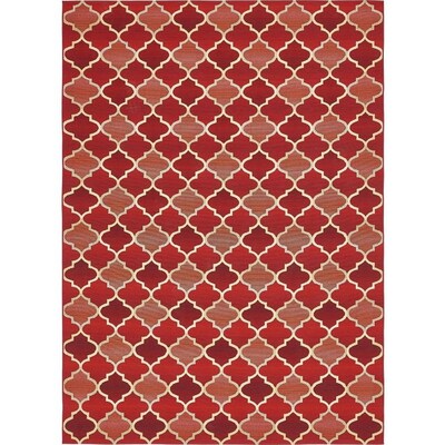Unique Loom Eden Trellis Outdoor Red Beige Rectangular Indoor