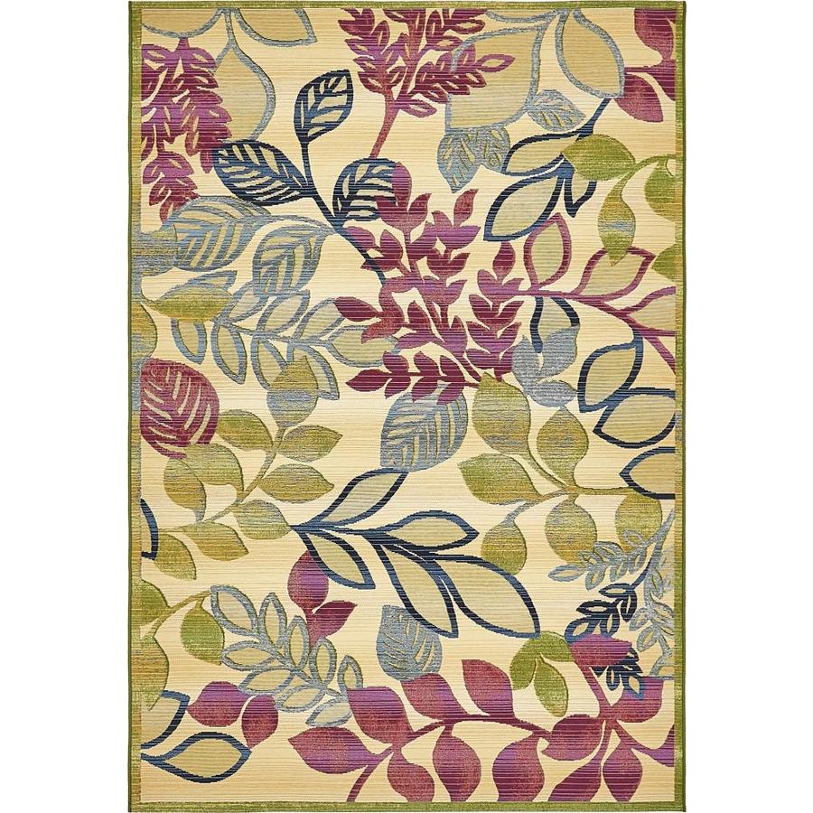 Unique Loom Jade Outdoor 5 x 8 Ivory/Green Indoor/Outdoor Floral