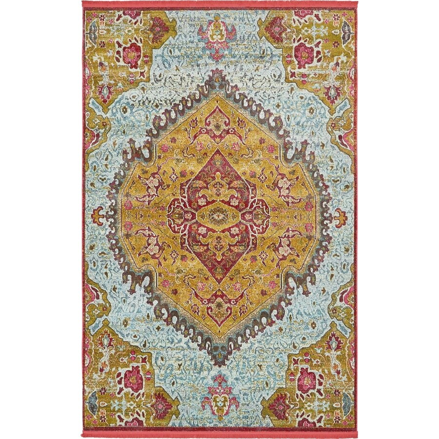 Unique Loom Vedado Baracoa Gold/Blue Rectangular Indoor MachineMade Oriental Area Rug