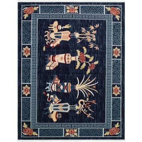Unique Loom Vessel Gansu Navy Blue/Light Blue Rectangular Indoor MachineMade Oriental Area Rug