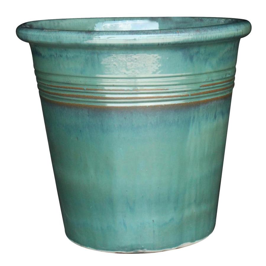 Global Outdoors 21.9in W x 21.5in H Teal Ceramic Planter at