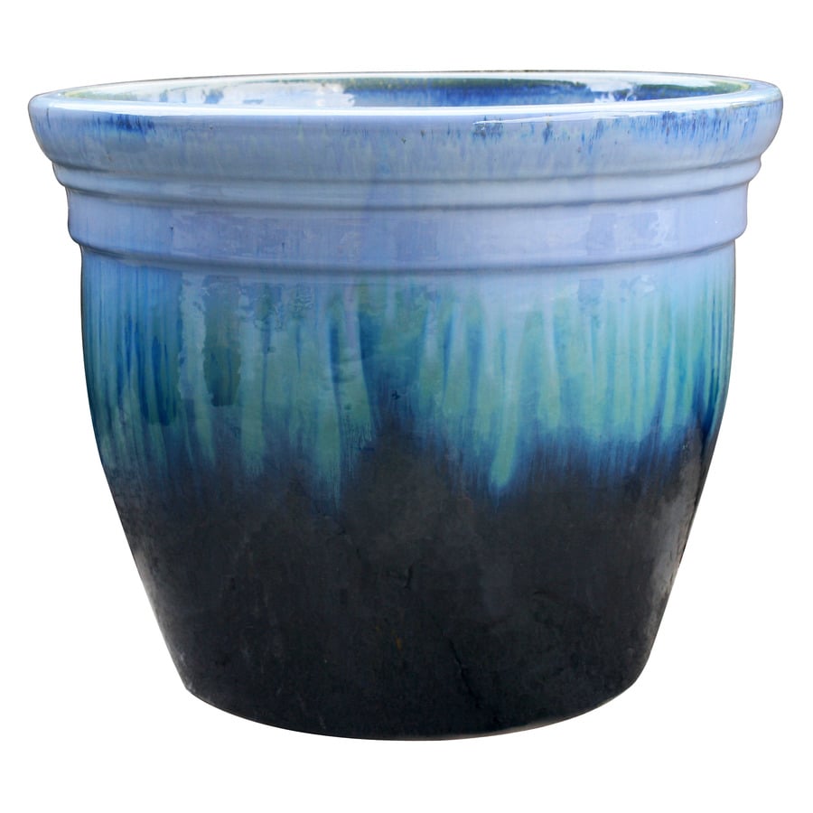 Allen + Roth 8.3-in W X 8.3-in H Blue/Green Ceramic Planter At Lowes.com