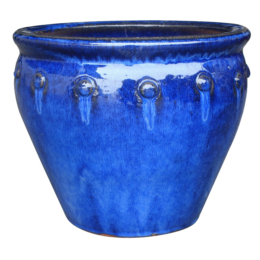 Allen + roth 7.1in W x 7.5in H Blue Ceramic Planter at