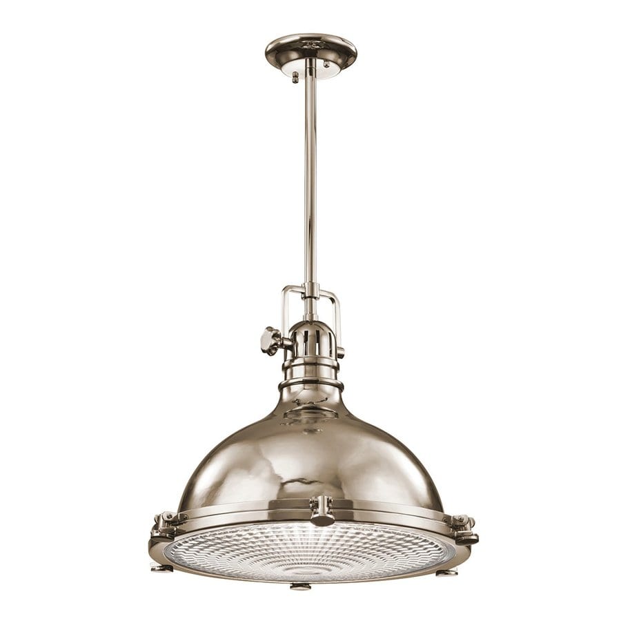 Kichler 2682PN Hatteras Bay Polished Nickel Traditional Ribbed Glass Warehouse Pendant