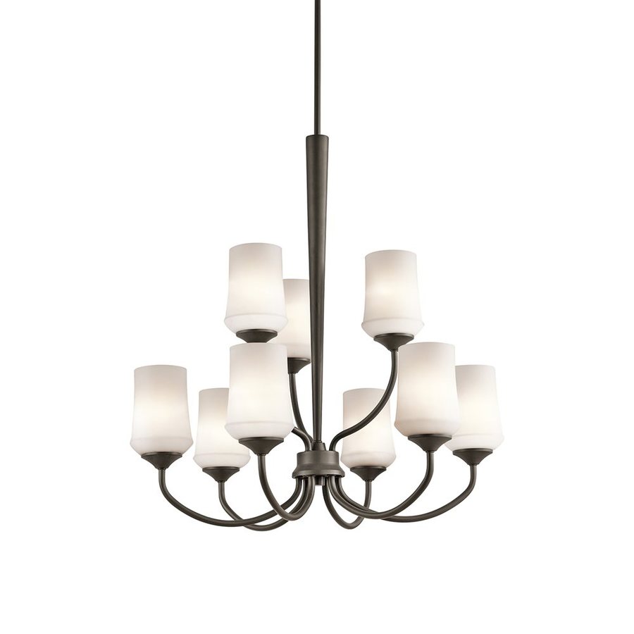 Kichler Aubrey 9Light Olde Bronze Transitional Etched Glass Tiered