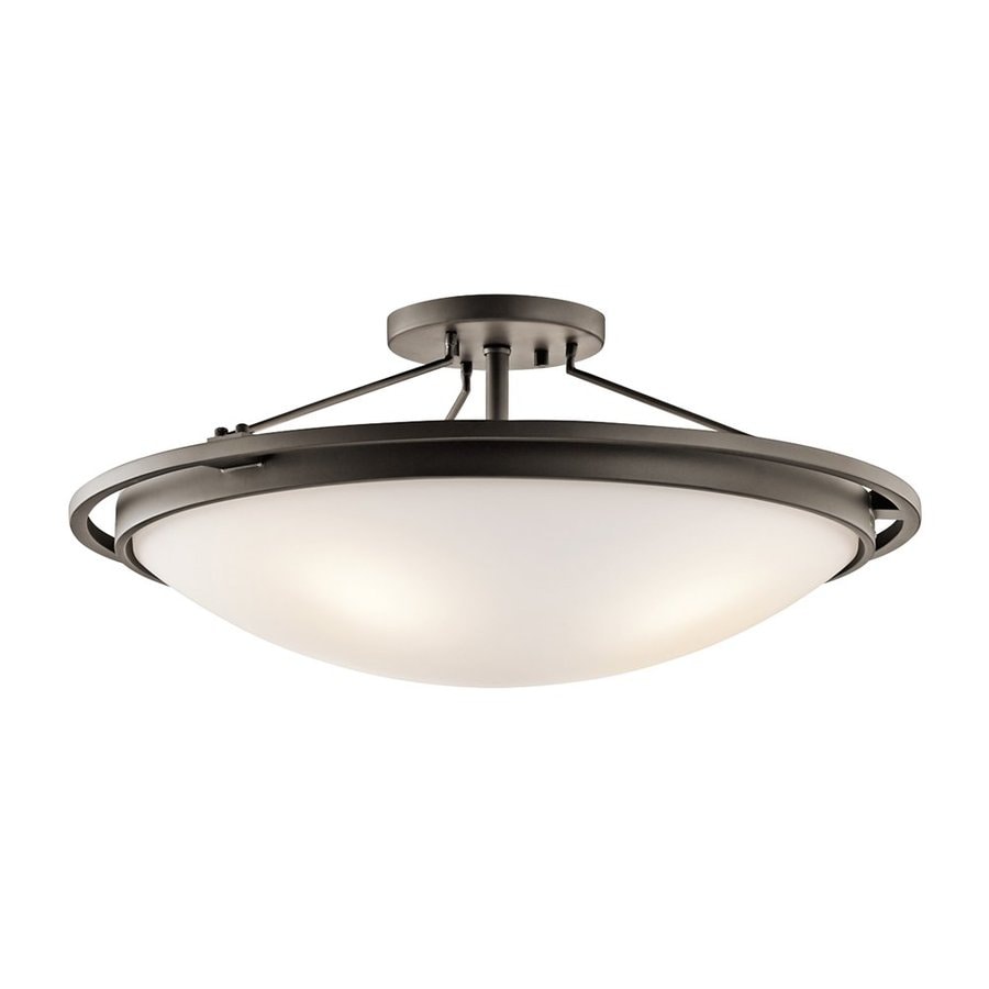 Kichler 23.25in W Olde Bronze Etched Glass SemiFlush Mount Light at