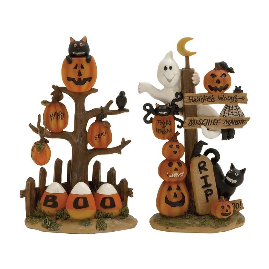 Woodland Imports Set of 2 Resin Tabletop Pumpkin Figurines with Various ...