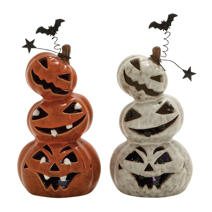 Woodland Imports Set of 2 Lighted Ceramic Tabletop Pumpkin Stack