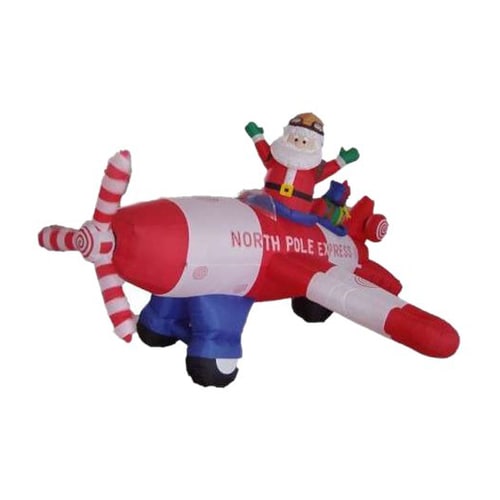 Northlight 5-ft Lighted Santa Flying Plane Christmas Inflatable in the ...