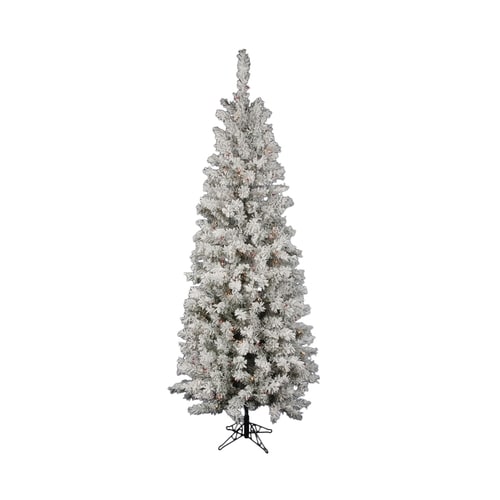 Vickerman 7.5-ft Pre-lit Pencil Pine Slim Flocked Artificial Christmas Tree with 400 Constant ...